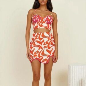 Stylish Orange and Pink Patterned Two-Piece Set , The Wolf Gang set NWT